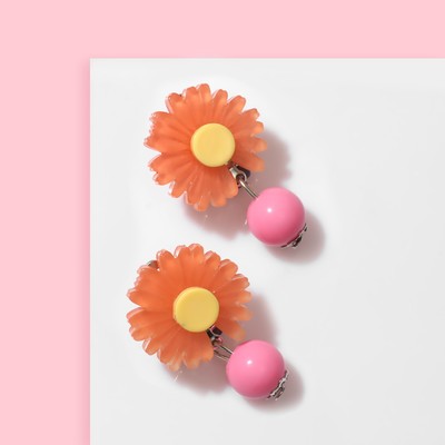 Клипсы детские "Выбражулька" цветок с бусиной ромашка, цвет МИКС