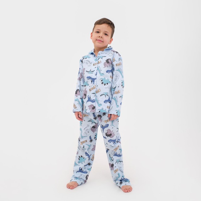 Пижама детская (рубашка, брюки) KAFTAN "Дино", р. 122-128, голубой - фото 4407698