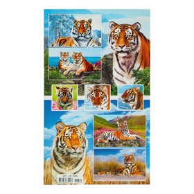Наклейки "Дикие животные" глиттер, тигр, 16 х 9,7 см