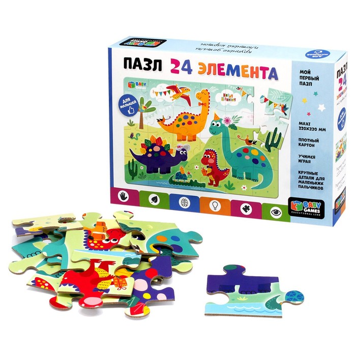 Пазл дня 24. Baby games.пазл 24эл.день рождения дино(оригами).06696. динки дино 24 в 1.
