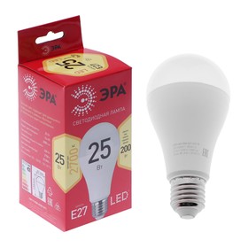 Лампа светодиодная ЭРА RED LINE LED, E27, 25 Вт, 2700 К, 2000 Лм, груша, теплый белый