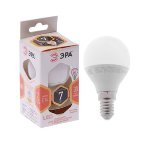 Лампа светодиодная ЭРА STD LED, E14, 7 Вт, 2700 К, 560 Лм, шар, теплый белый