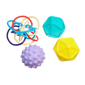 Набор игрушек для игры в ванне «Тактильные мячики и погремушка», 4 шт