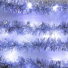 Гирлянда «Мишура» 1 м роса, IP 20, серебристая нить, 22 LED, 8 слоёв, d=3 см, свечение белое, CR2032х2 6031447