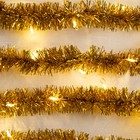 Гирлянда «Мишура» 1 м роса, IP20, золотистая нить, 22 LED, 8 слоёв, d=3 см, свечение тёплое белое, CR2032х2 6031448