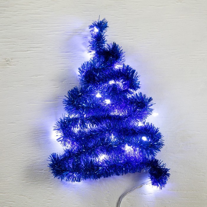 Гирлянда «Мишура» 1 м роса, IP20, синяя нить, 22 LED, 8 слоёв, свечение белое, CR2032х2 - фото 1235679