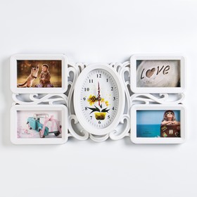 Часы настенные с фоторамками "Цветок", плавный ход, часы 15х21 см, 52х26х3 см