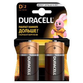 Батарейка алкалиновая Duracell Basic, D, LR20-2BL, 1.5В, блистер, 2 шт. 849334