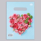 Пакет "Розочки в сердце", полиэтиленовый, с вырубной ручкой, 19 х 25 см, 30 мкм 7669446