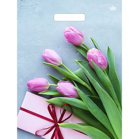 Пакет "Тюльпаны в подарок", полиэтиленовый, с вырубной ручкой, 31 х 40 см, 60 мкм
