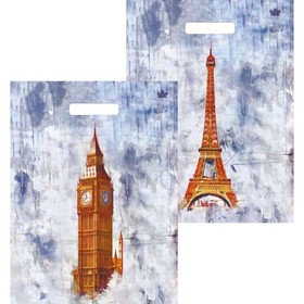 Пакет "Лондон-Париж", полиэтиленовый, с вырубной ручкой, 31 х 40 см, 60 мкм