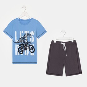 Комплект (футболка, шорты) для мальчика, цвет голубой/синий, рост 128