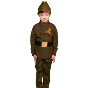 Карнавальный костюм «Солдатик», гимнастёрка, ремень, брюки, пилотка, р. S, рост 116-122 см