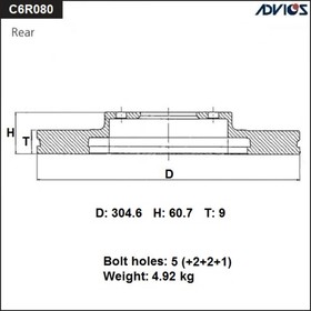 Диск тормозной зад. ADVICS (R) HONDA CR-V RM1 / RM2 / RM3 / RM4 (11-16) 7658929