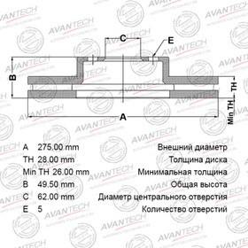 Диск тормозной AVANTECH(FR)CAMRY GRACIA(MCV2)ESTIMA HYBRID(AHR10,ACR30,40)MARK 2 WG(MCV2) 7658983