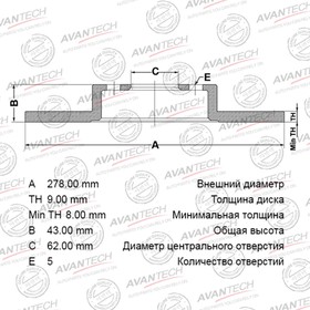 Диск тормозной AVANTECH (RR) SX4(06-) 7659033