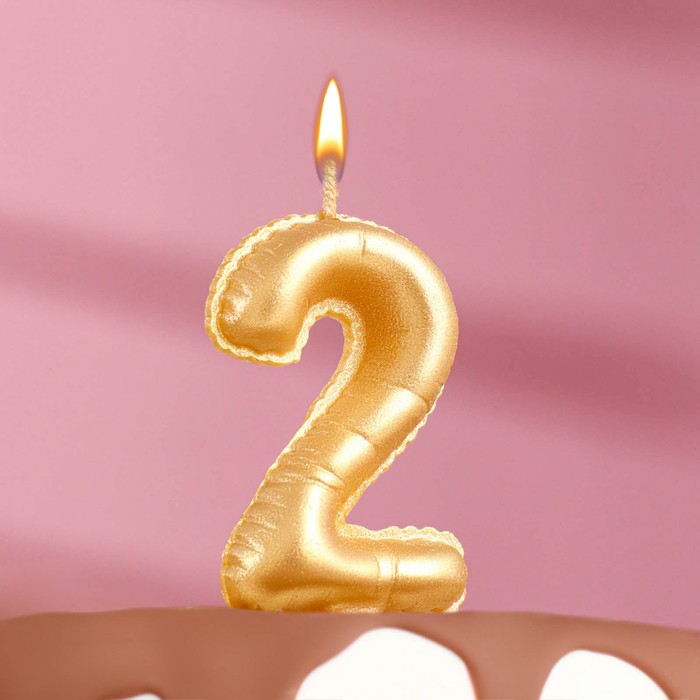 Свеча в торт "Шары", цифра 2, золотой металлик, 7,8 см - фото 11210356