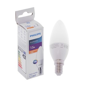 {{photo.Alt || photo.Description || 'Лампа светодиодная Philips Ecohome Candle 827, E14, 5 Вт, 2700 К, 500 Лм, свеча'}}