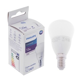 Лампа светодиодная Philips Ecohome Lustre 840, E14, 5 Вт, 4000 К, 500 Лм, шар