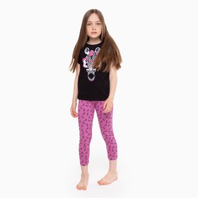 Пижама для девочки, цвет чёрный/розовый, рост 104-110 см