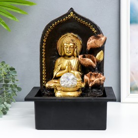 Фонтан настольный от сети "Верховный Будда у фонтана" золото 35х25х20 см
