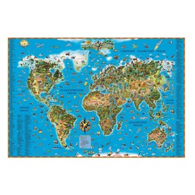 Карта мира 116*79см, для детей, интерактивная, ламинированная