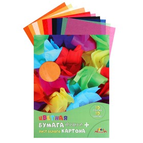Бумага цветная тишью А4, 10 цветов, 10 листов "Цветное ассорти", обложка мелованный картон, ВД-лак, плотность 25 г/м²
