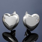 Швензы родированные "Сердце" объемное, цвет белый в серебре - фото 4549075