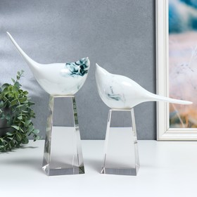 Сувенир керамика, стекло "Мраморные птицы на кристаллах" набор 2 шт 18,5х7х21 26х7х17 см