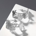 Серьги-кольца "Бабочки" карусель, цвет матовое серебро, d=4см - фото 3836219