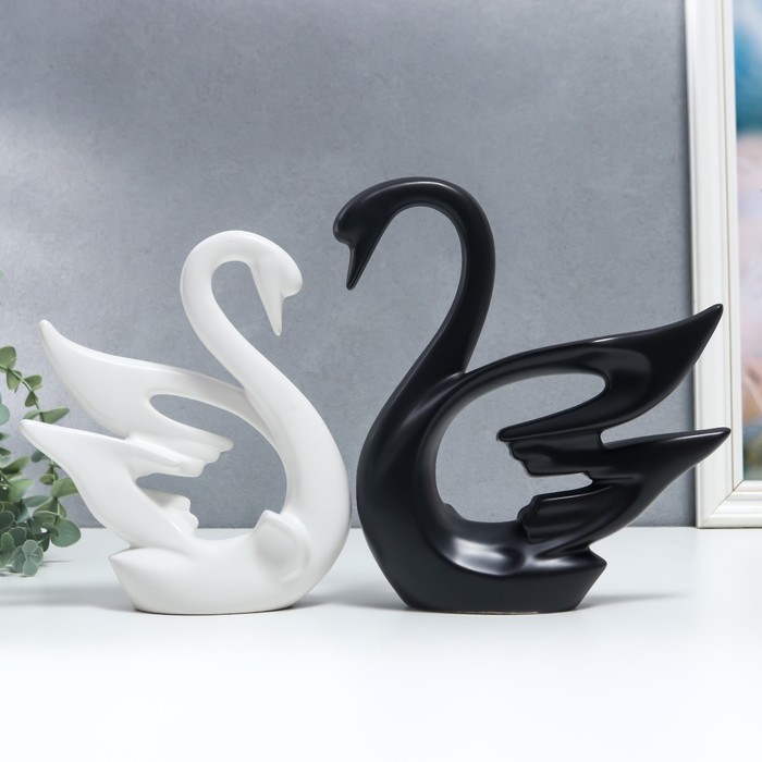 Сувенир керамика "Лебеди белый и чёрный" набор 2 шт 21х18 24х21 см - фото 4543713