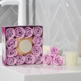 Подарочный набор «Тебе прекрасной», мыльные розы 12 шт, свеча
