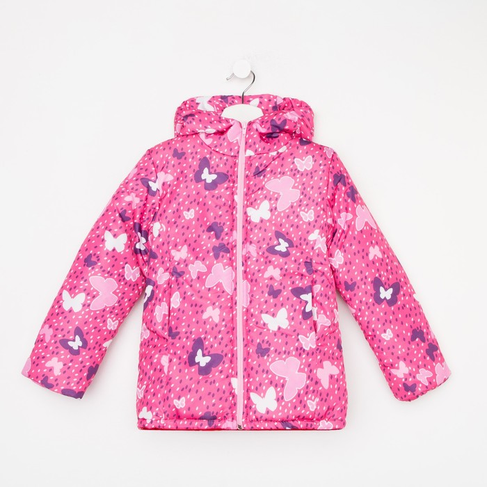 Куртка для девочки, цвет малиновый/бабочки, рост 86-92 см - фото 4644484