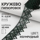 Кружево гипюровое, 45 мм × 9 ± 0,5 м, цвет изумрудный 7122316 - фото 6848630