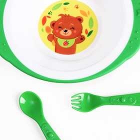 Набор  детской посуды «Медвежонок», тарелка на присоске 250мл, вилка, ложка - фото 10544109