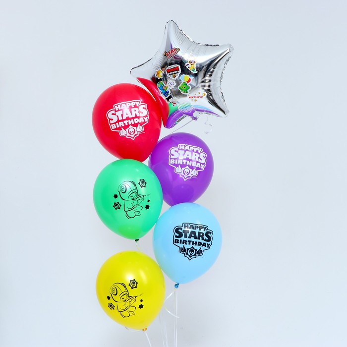 Букет из воздушных шаров С ДР. Happy stars, латекс, фольга, наклейки, набор 6 шт. - фото 1751154