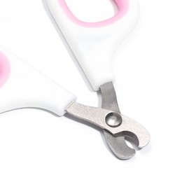 Ножницы-когтерезы с мягкими ручками, отверстие 8 мм, бело-розовые - фото 10510601