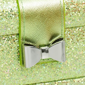 Шкатулка кожзам для украшений сундук с бантом "Мелкие квадратики. Зелёный" 13,5х16,5х23 см - фото 10568802