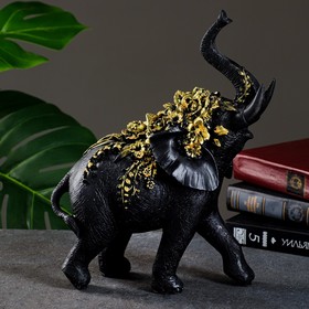 Фигура "Слон с цветами" черный, 30х24х9см