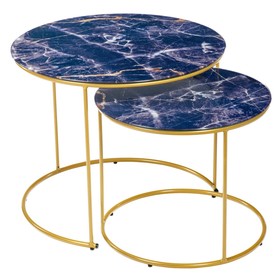 Набор кофейных столиков Tango, 2 шт, цвет тёмно-синий мрамор с ножками матовое золото