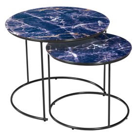 Набор кофейных столиков Tango, 2 шт, цвет тёмно-синий мрамор с чёрными ножками