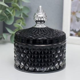 Шкатулка стекло "Ромбы и купол" чёрный с серебром 11х8,5х8,5 см (3 шт)