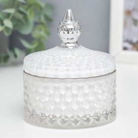 Шкатулка стекло "Ромбы и купол" белый с серебром 11х8,5х8,5 см в Донецке