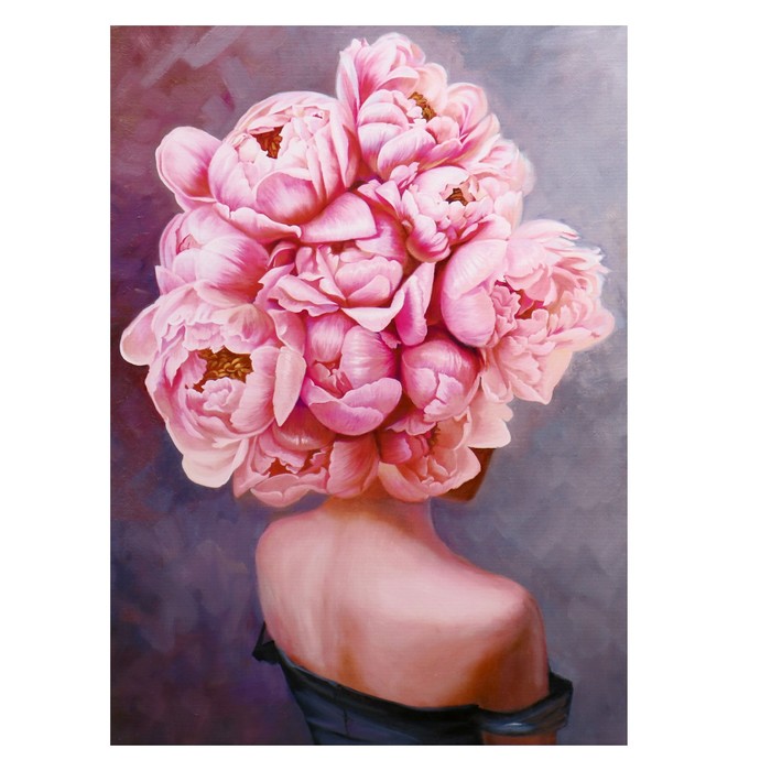 Картина-холст на подрамнике "Девушка в цветах" 50х70 см - фото 2671531