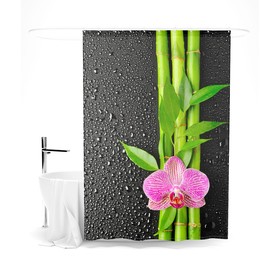 Шторка для ванной «Сирень» «Капельки на чёрном», 145х180 см, цвет черный