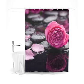 Шторка для ванной «Сирень» «Роза на черных камнях», 145х180 см, цвет розовый