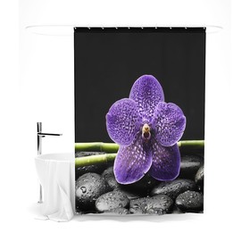 Шторка для ванной «Сирень» «Фиолетовая орхидея», 145х180 см, цвет черный