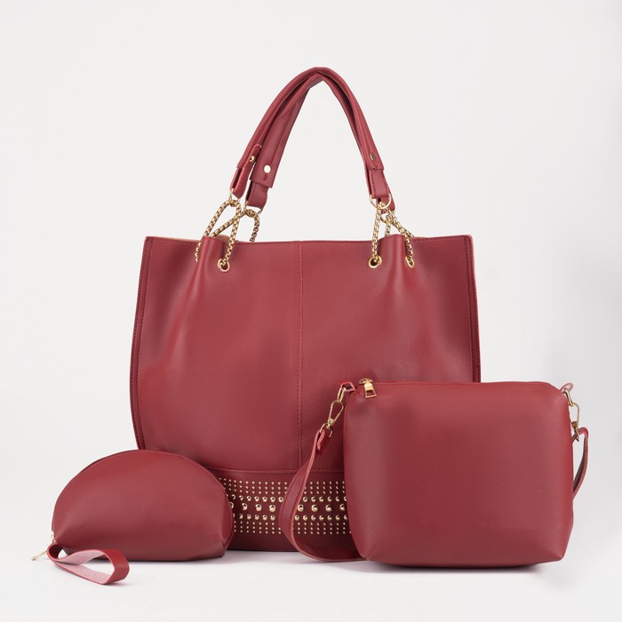 Набор сумок на молнии, цвет бордовый - фото 1628035