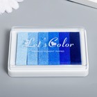 Штемпельная подушка "Сине-голубая" палитра 6 цветов 6,3х9,5 см - фото 7486554