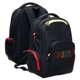 Рюкзак молодежный эргономичная спинка Grizzly, 42 х 32 х 22 см, чёрный/красный